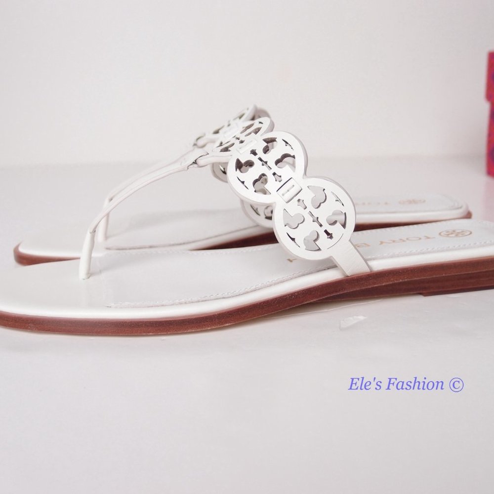 NIB Tory Burch Tiny Miller Logo Leather Thong Sandal Ivory US 7 8 8.5 9 9.5 10 - Picture 10 of 16